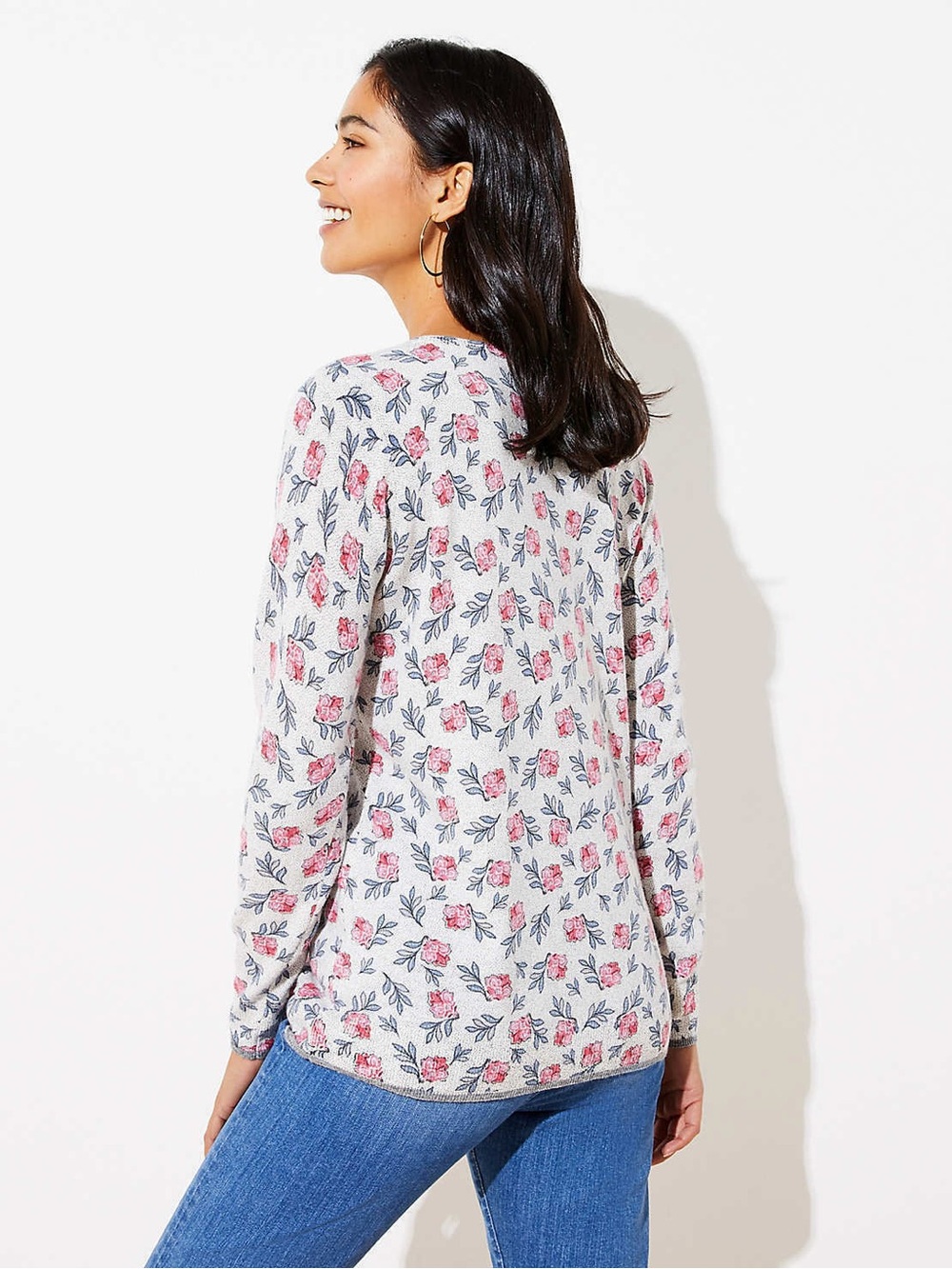 NWT! Ann Taylor LOFT Floral Print Wool-Blend Lightweight Sweater. Size Small. - Picture 3 of 8